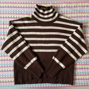 A new day Pullover Women’s Sweater Brown Turtleneck Striped Long Sleeve Knit